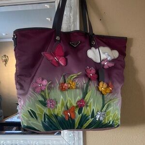 Prada Multicolor Floral and Butterfly Tote